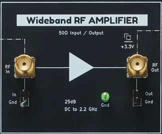 Wideband RF Amplifier module, 25dB gain, DC to 2.2GHz, 50 ohm input and output